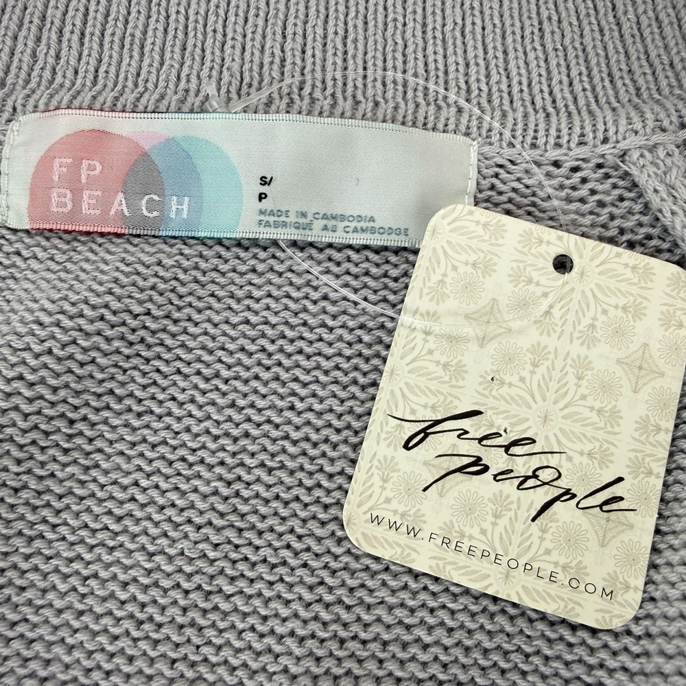 FP Beach Free People NWT Drea Sweater Sz S Oversized Collared Quiet Grey Cotton - Picture 4 of 16